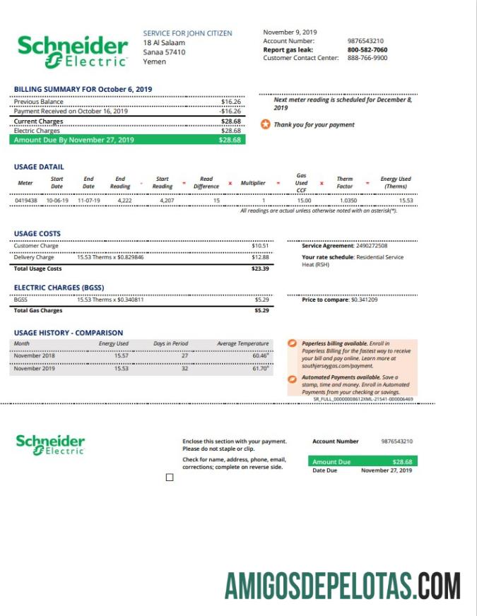 Para baixar modelo de conta de serviços públicos Schneider Electric do Iêmen em formato Word e PDF
